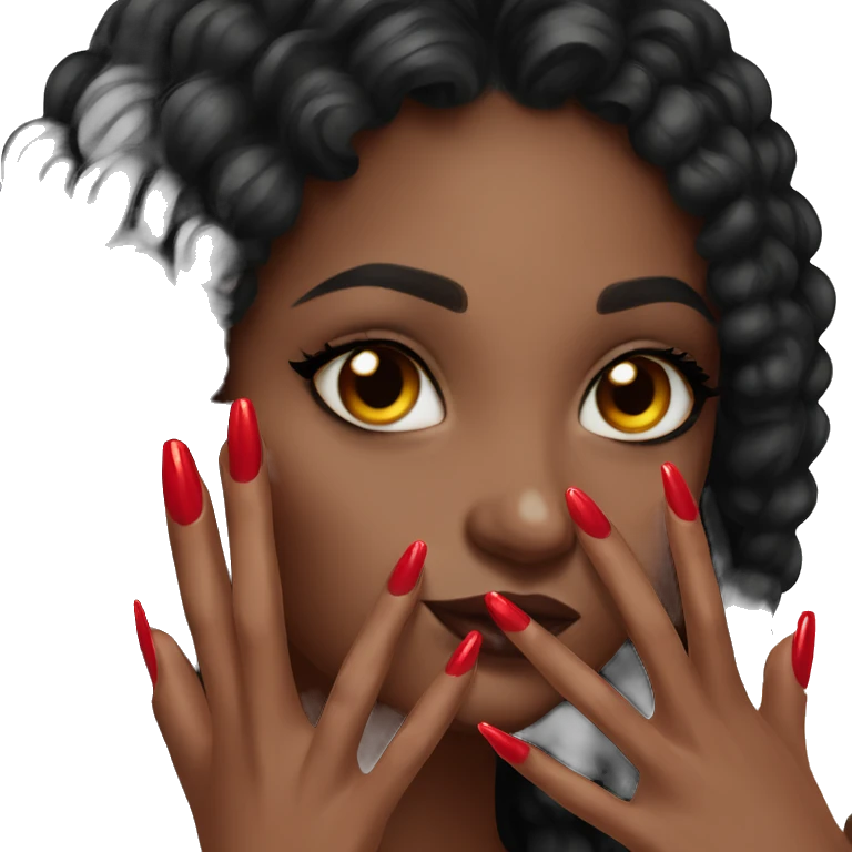 Long red nails on light black girl habds emoji