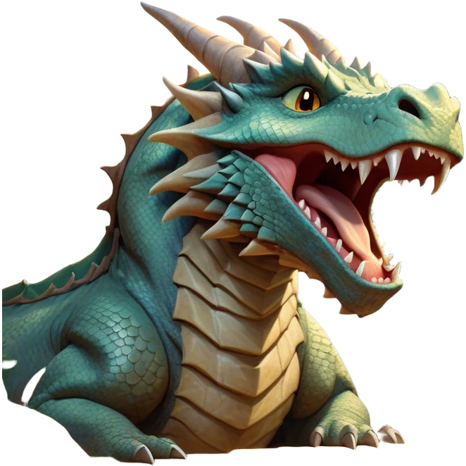 Cinematic Cute Yawning Giant Rock Dragon Portrait Emoji, Head tilted slightly with a dramatic, wide-open yawn, revealing a colossal, rugged body with weathered, rock-like scales and subtly drooping, earthy features rendered in authentic, stony texture; high shine, relaxed yet powerful, styled with a dash of timeless geological charm, soft glowing outline, capturing the essence of a sleepy but stoic rock behemoth ready to settle into an ancient, enduring slumber! emoji