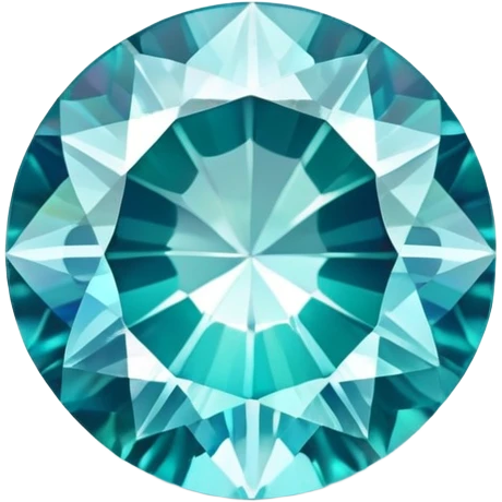 round cut aquamarine gemstone, classic faceted style, holographic rainbow shine inside emoji