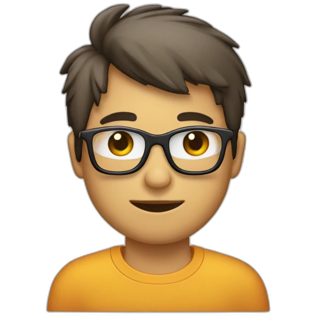 joven con gafas y un letrero de hola emoji