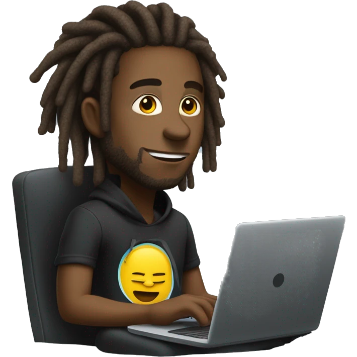 Black-guy-with-dreads-wearing-black-trackstuit-sitting-down-on-chair facing-foward-focused-on-laptop-computer- emoji