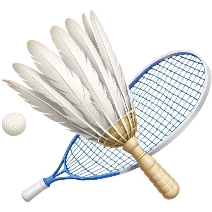 A shuttlecock mid-air above a badminton court, with its feathers spread wide and the background showing a faint outline of a net. The image emphasizes motion and lightness, symbolizing the speed and precision of the sport without players in sight emoji