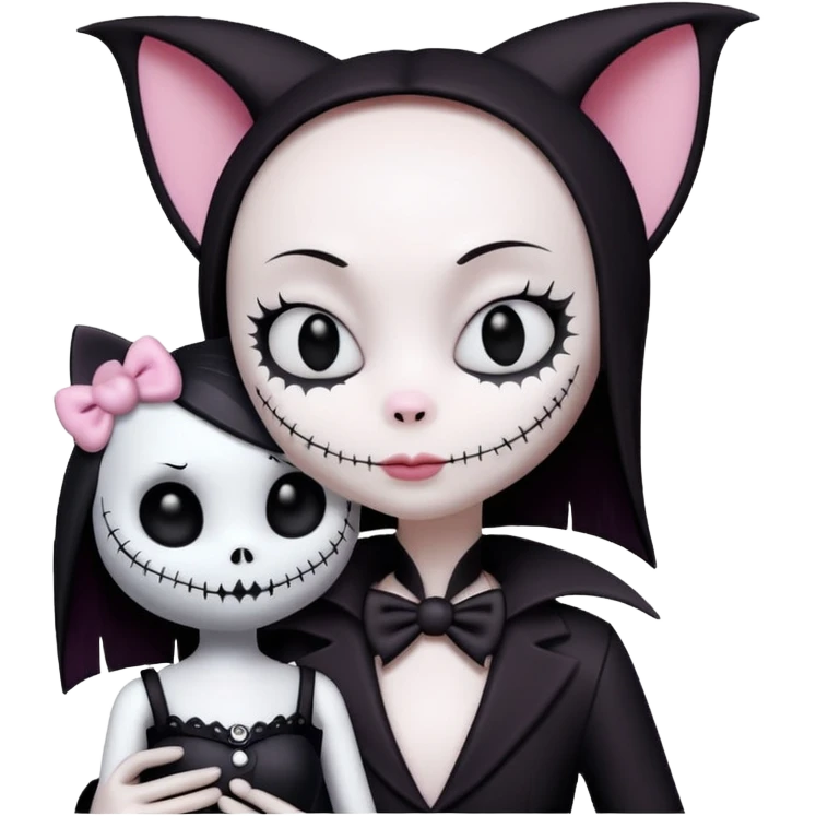 kuromi from hello kitty and jack skellington in a romantic embrace emoji