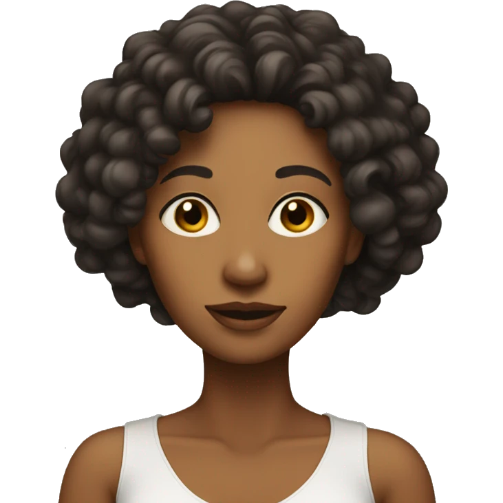 A woman head with light brown skin, very thick long black curly  emoji