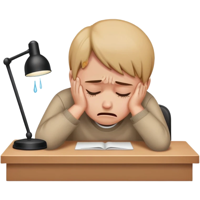 person sitting at a desk crying, head down emoji