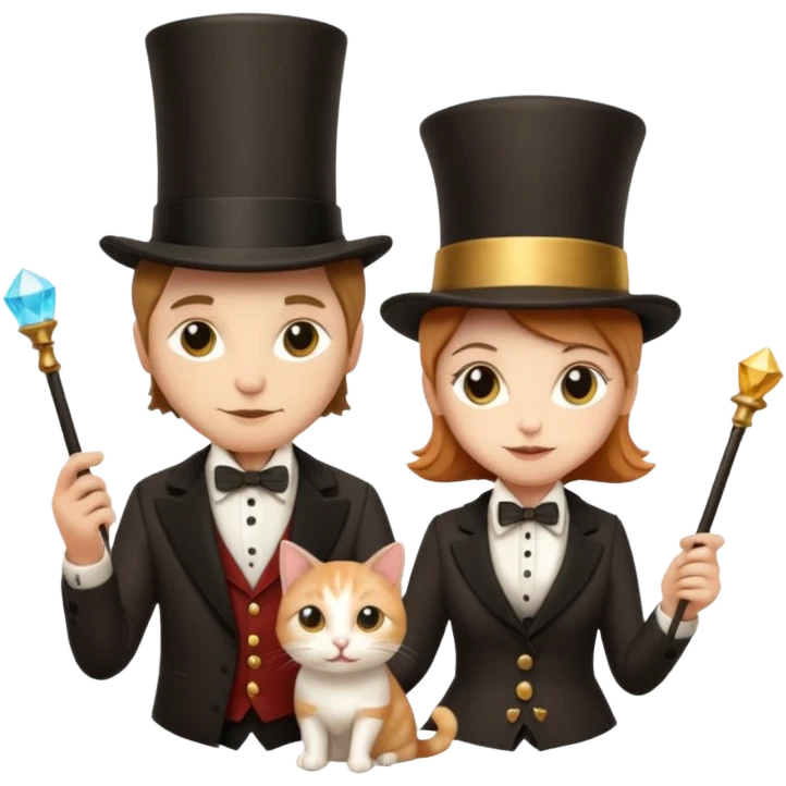 magician couple and their pet cat emoji