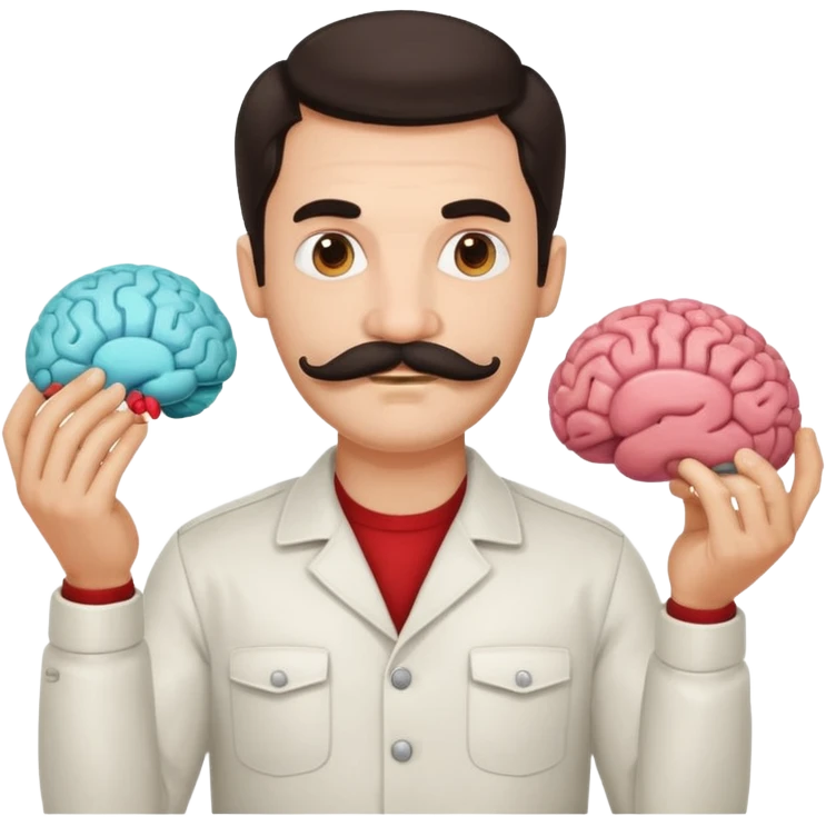 mustachioed man with dark hair holding a brain as an emoji different mustache  emoji