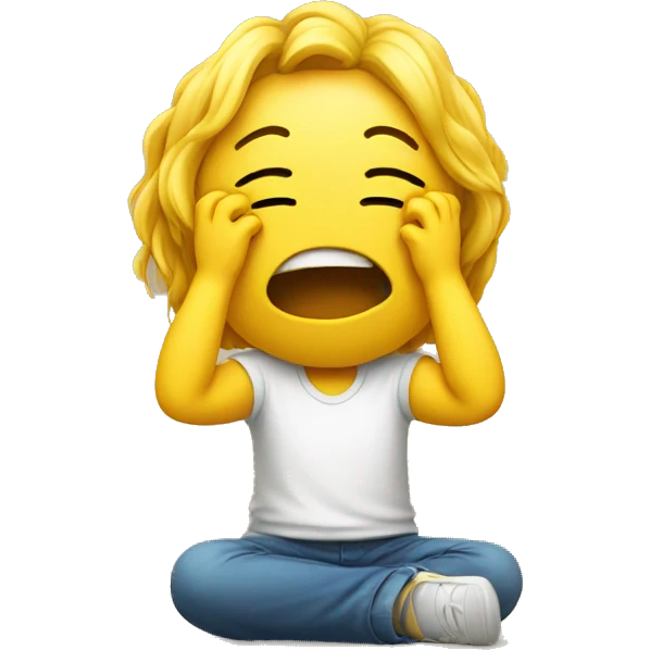 Yellow crying emoji with hands in the air and on its knees emoji