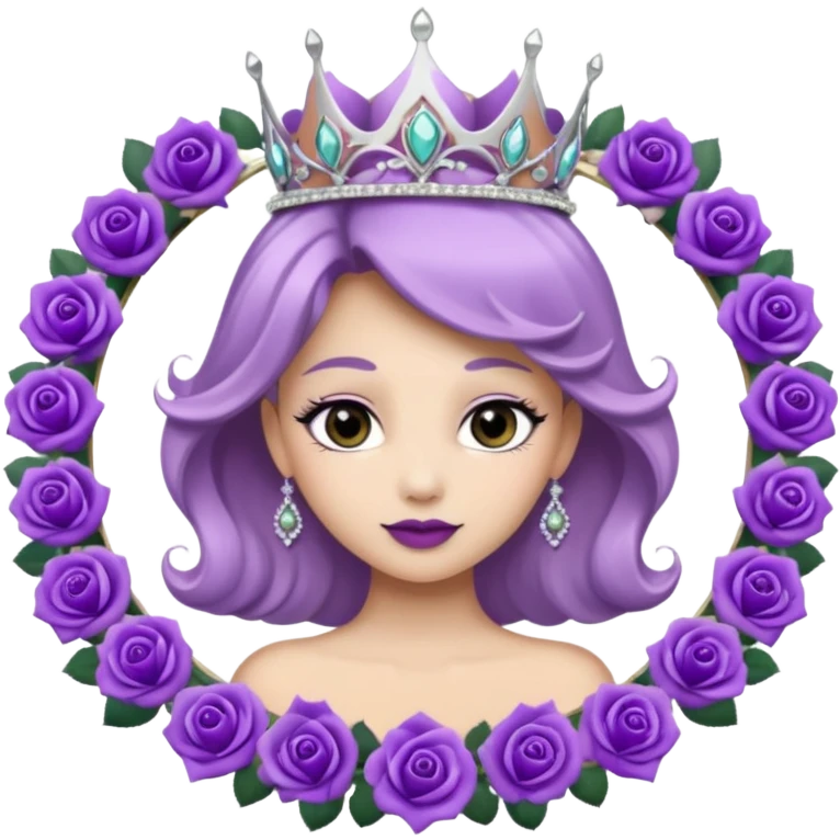 Purple rose flower, silver circle plaque with silver tiara emoji