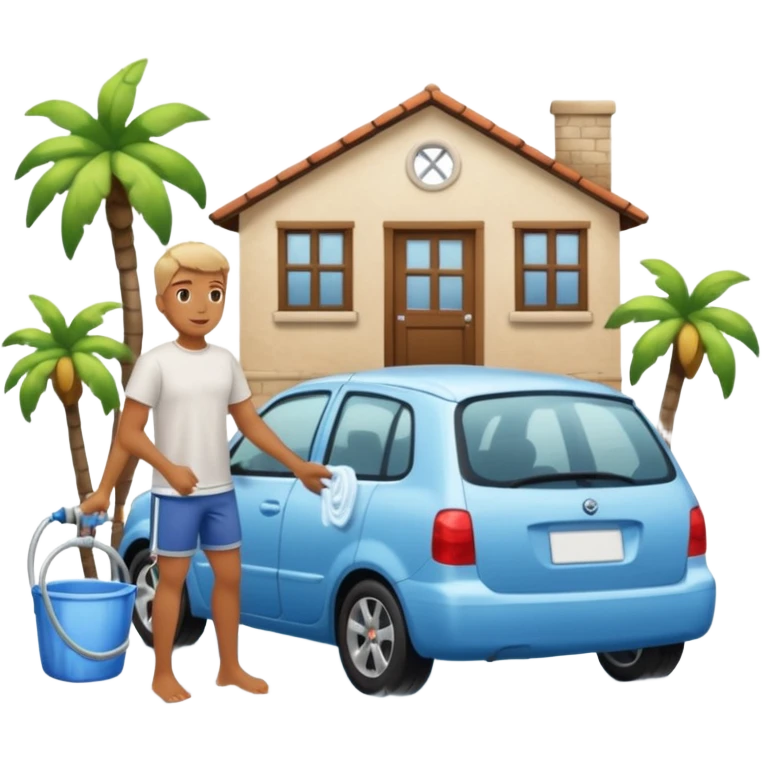 man washing a car outside his house full body emoji
