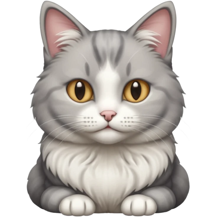 a realistic looking very fluffy grey and white cat sitting up straight emoji