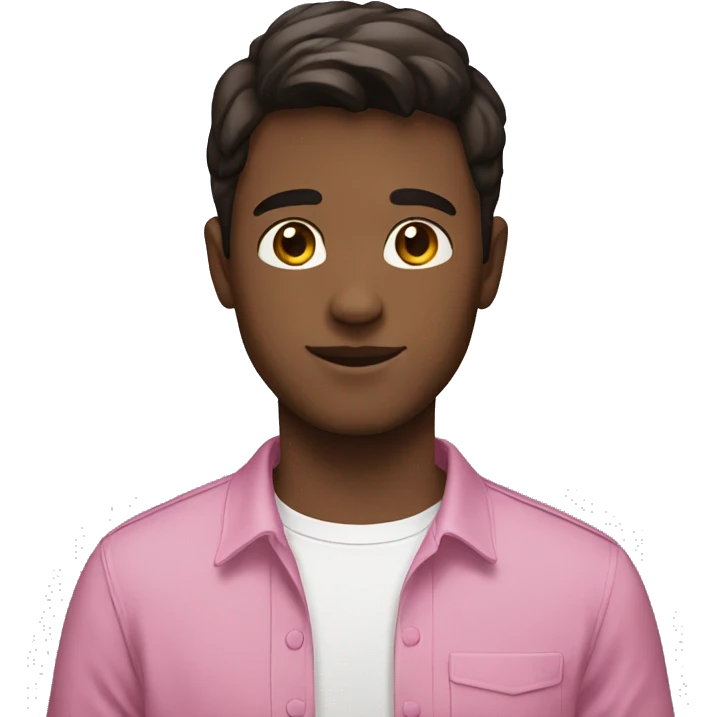 White boy with dark brown hair flipped to the side. Pink shirt.  emoji