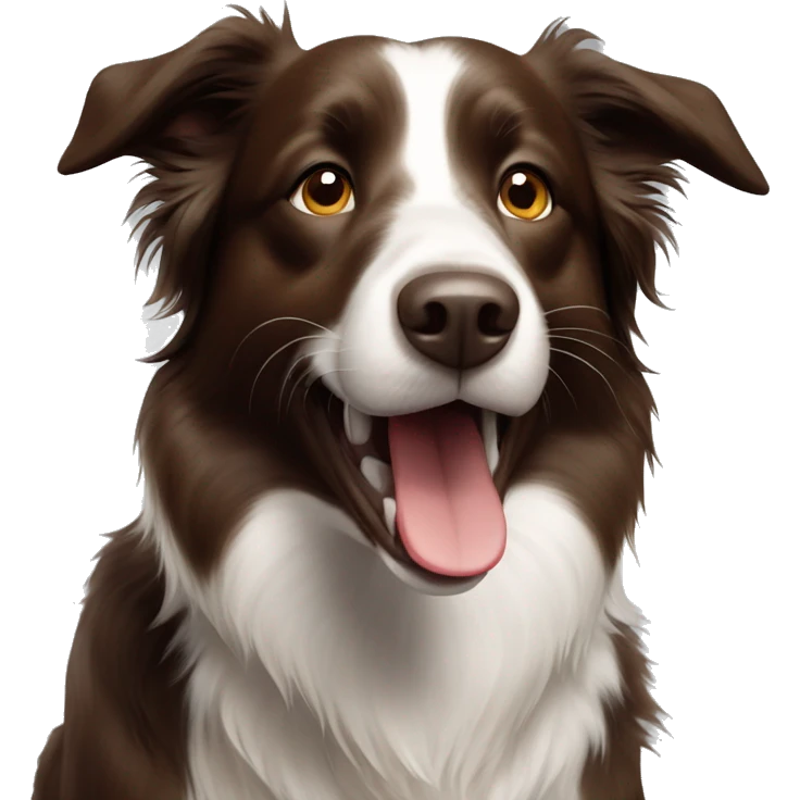Brown border collie with open mouth emoji