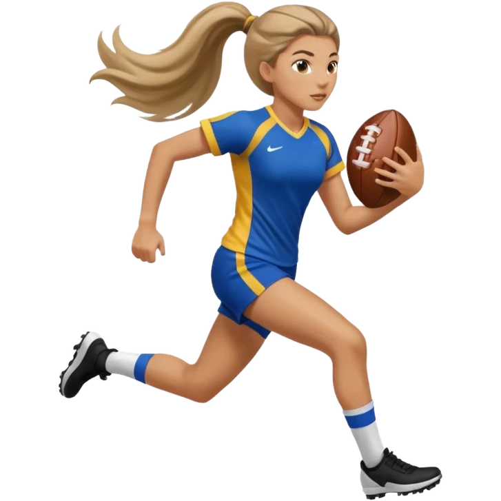 Long Haired Football Players, Female player with ponytail running emoji