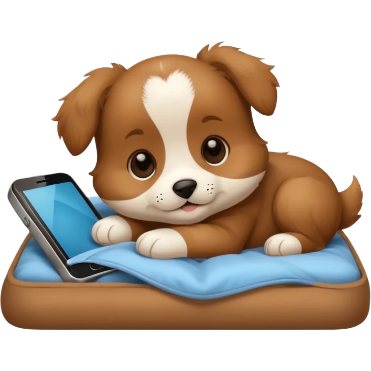  puppy in bed with phone emoji
