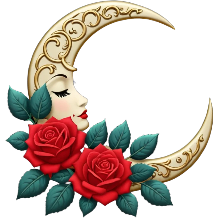 crescent damask moon with roses emoji