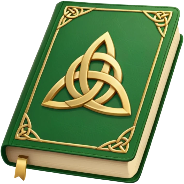 a green closed book with a golden triquetra emoji