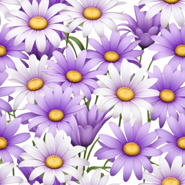"A seamless pattern of pastel purple daisies and lilies, hand-painted style."
 emoji