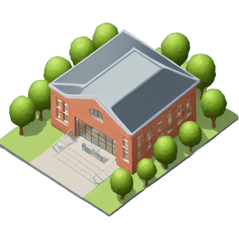 isometric single storey red brick sports hall emoji