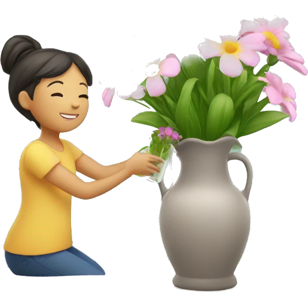 Watering a vase of beautiful flowers  emoji