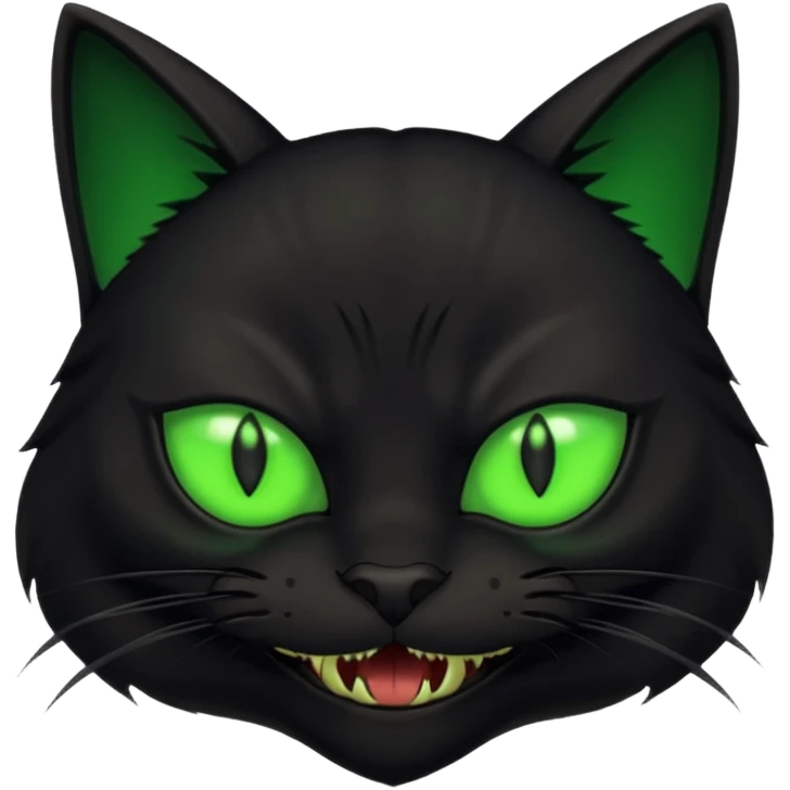 scary black cat with fur raised, glowing eyes, and fangs emoji