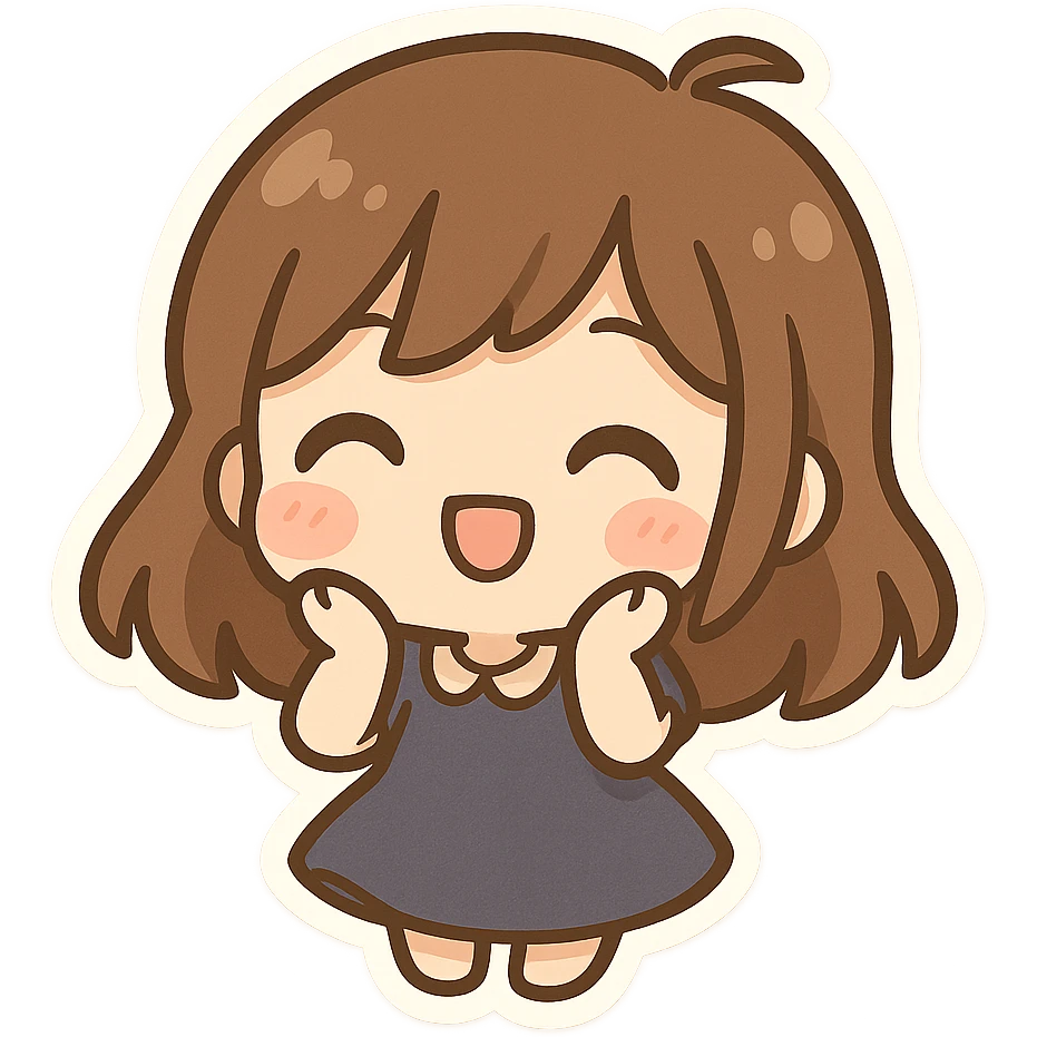 a girl with brown hair, cute, cartoon style, chibi stickers style emoji