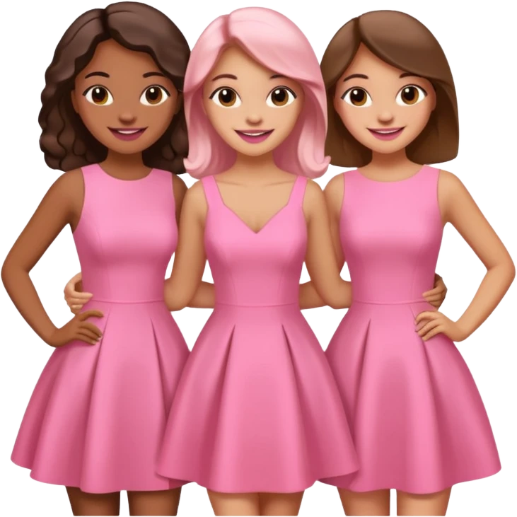 3 besties with professional glammed up looks wearing pink, medium skin tone smiling big emoji
