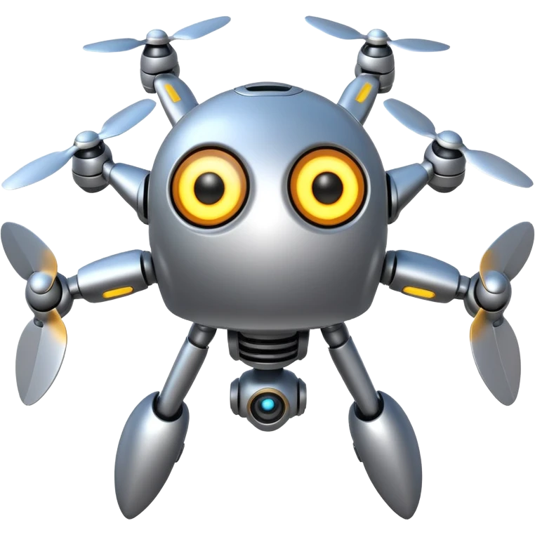 Flying robot, small propellers, glowing eyes. emoji