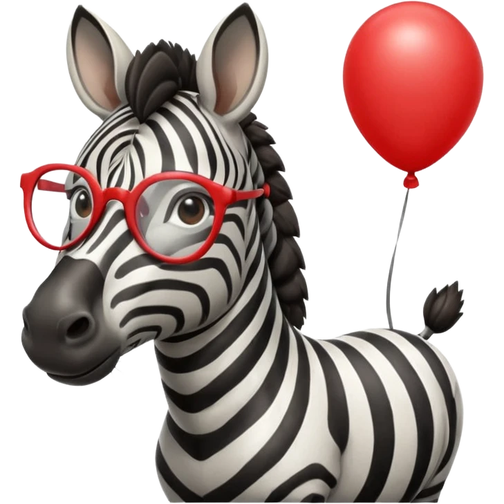 zebra holding red balloon in hand with glasses emoji
