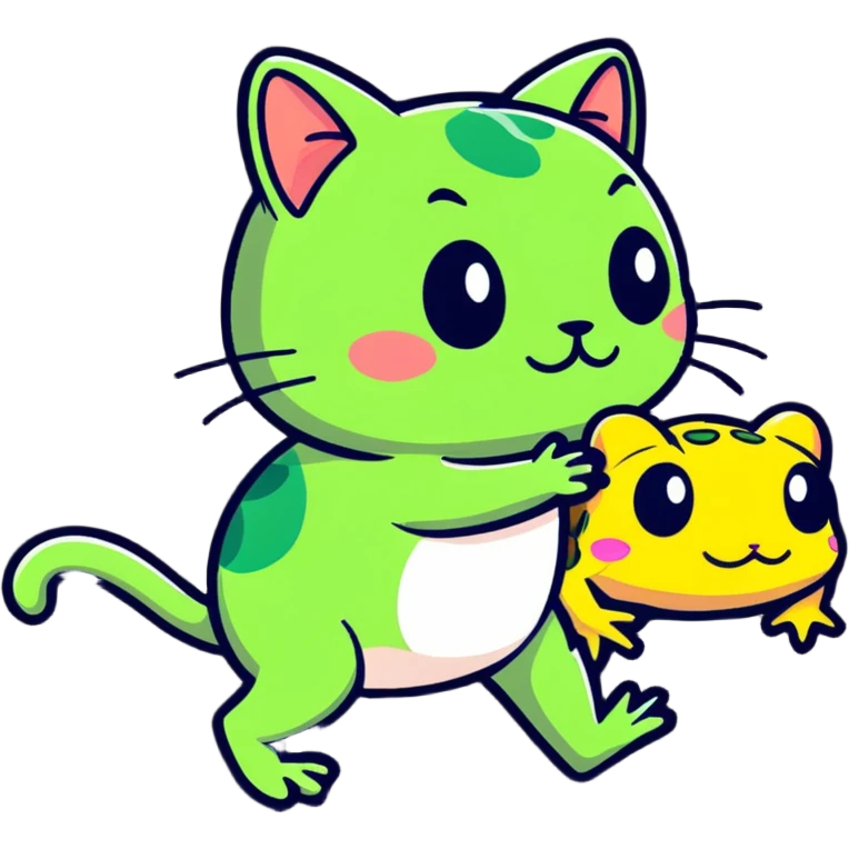 a cat walking a frog emoji