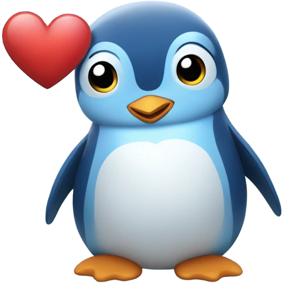 Blue penguin holding a heart. He has a little fluff on his head  emoji