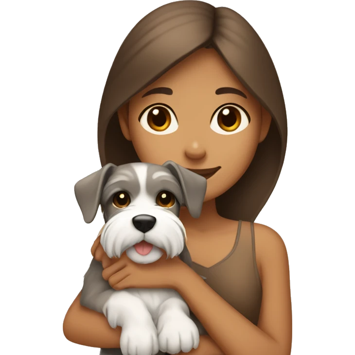 Tan girl cuddling with brown and white schnauzer emoji