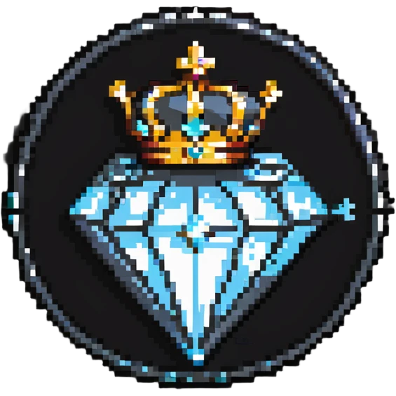 A sparkly diamond-shaped sponsor badge with crown emoji