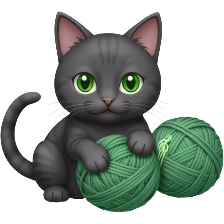 beautiful female solid dark grey cat with green eyes, white toes/paws and white patch on her chest playing emoji