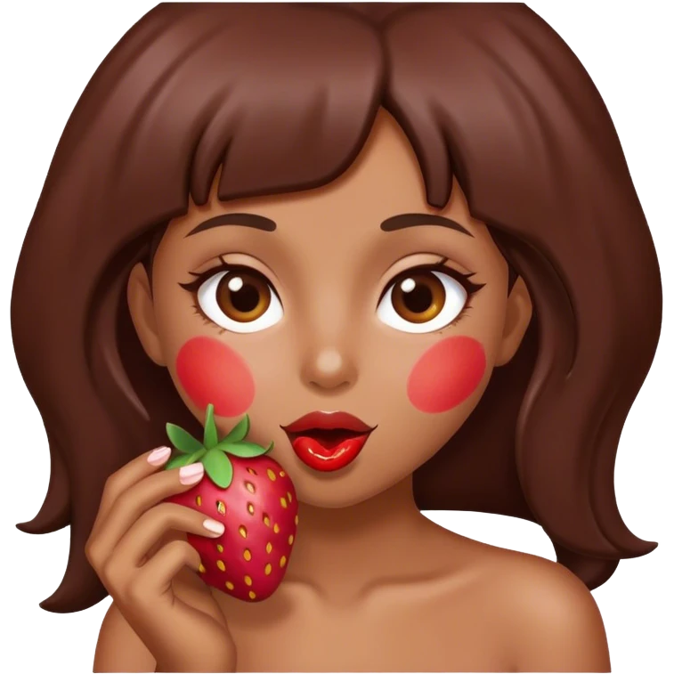 A girl eating a chocolate covered strawberry  emoji