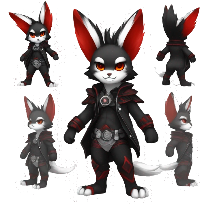 Anthro-Edgy-Cool-Dark-Black-White-Red-Contrast-Colors-Fantasy-Fur-Sona-Chibi-Shiny-Fakémon-Hybrid full body emoji