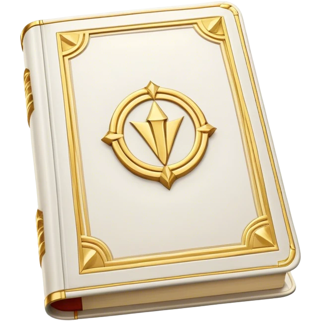 A white leather book with golden accents, smooth and polished, embossed with a symbol of six pillars,, radiating strength, confidence, and the power of self-worth.  emoji