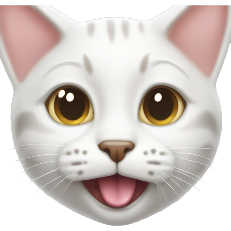 White funny cat with tongue￼ out emoji