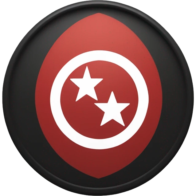 flag featured a red background with a white circular field at the center, overlaid with a bold black geometric emblem emoji