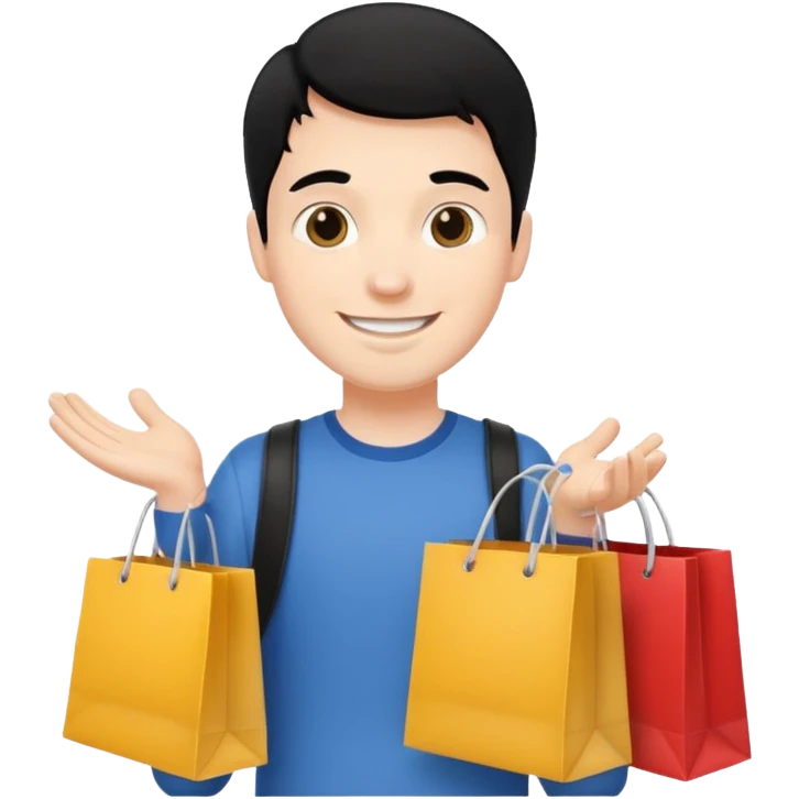 a white guy with black hair shopping emoji