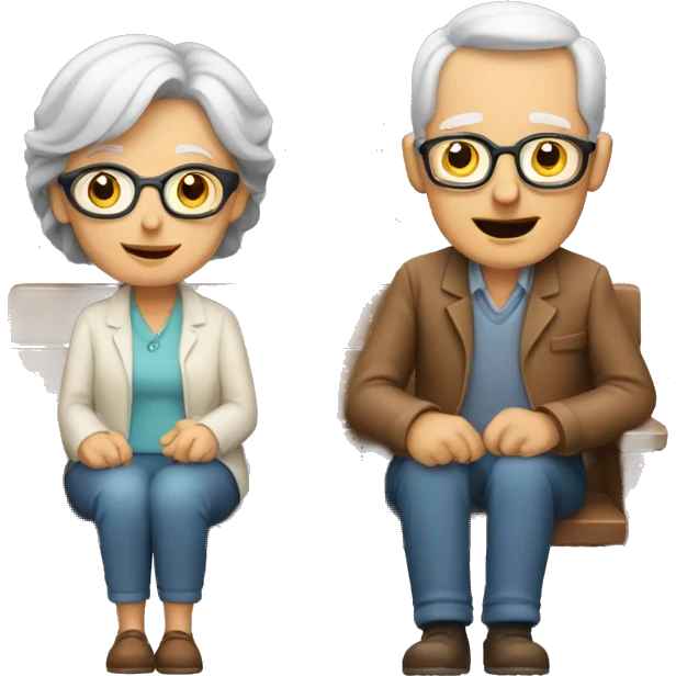Older couple sitting on lap facing emoji
