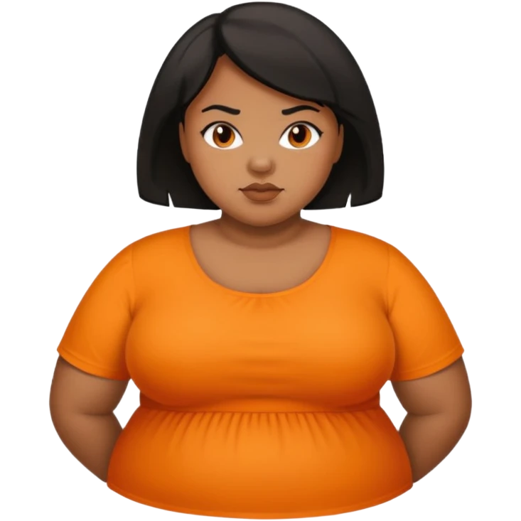 overweight black woman with organge blouse not smiling emoji