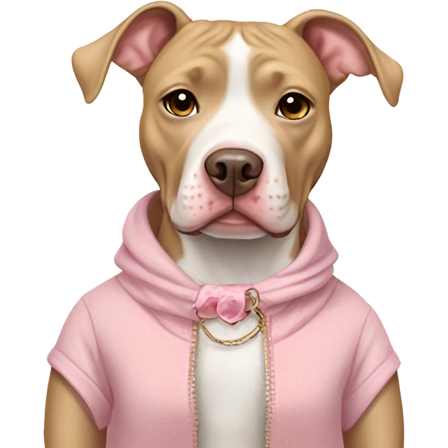 Tan and white pit bull dog wearing cute girly clothes  emoji