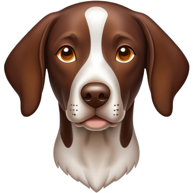 Cinematic German Pointer Portrait Emoji, Elegant and alert, sleek brown and white tones, Simplified yet sharp features, highly detailed, glowing with a warm, confident glow, high shine, intelligent and poised, stylized with an air of grace, focused and attentive, soft glowing outline, capturing the essence of agility and loyalty, so lifelike it feels as though it could spring into motion at any moment! emoji