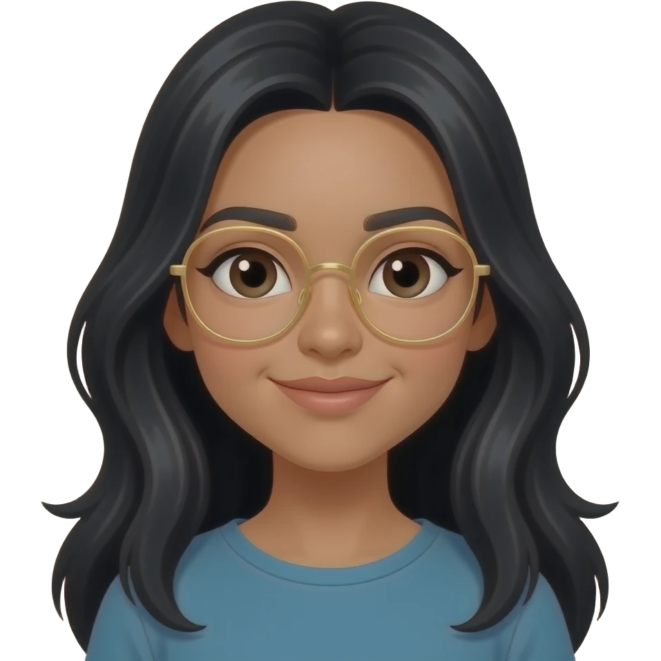 بنت شعرها اسود طويل جداً لابسة نضارة ذهبية رفيعة جداً لون البشرة حنطية emoji