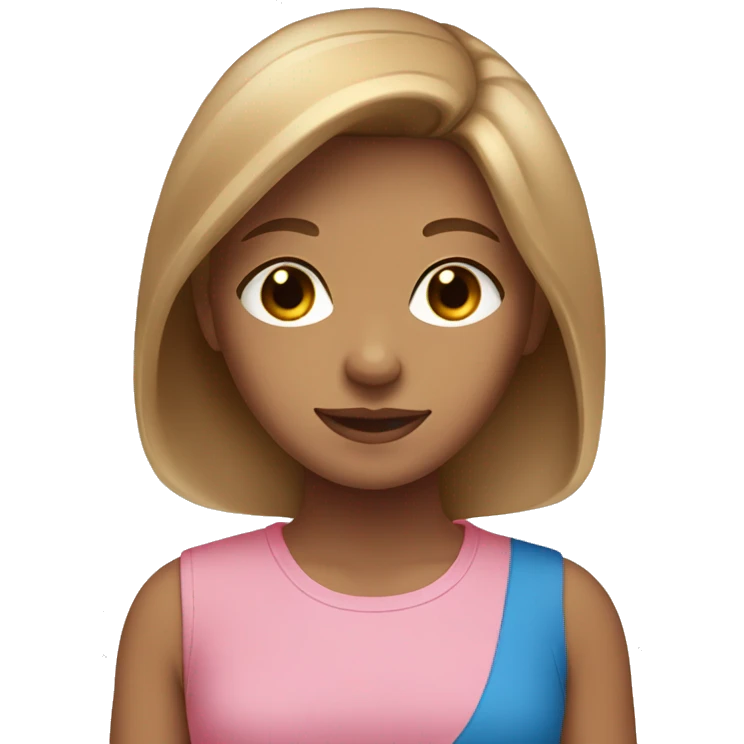 tan girl with light brown hair to her shoulders with blue eyes and a pink shirt  emoji