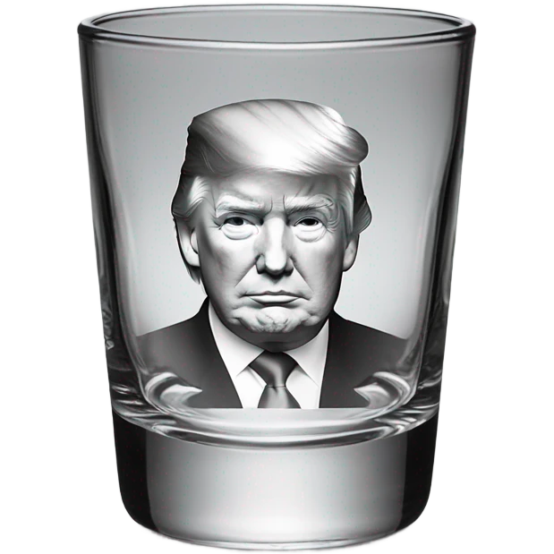 Whiskey glass with an image of Donald Trumps face  emoji