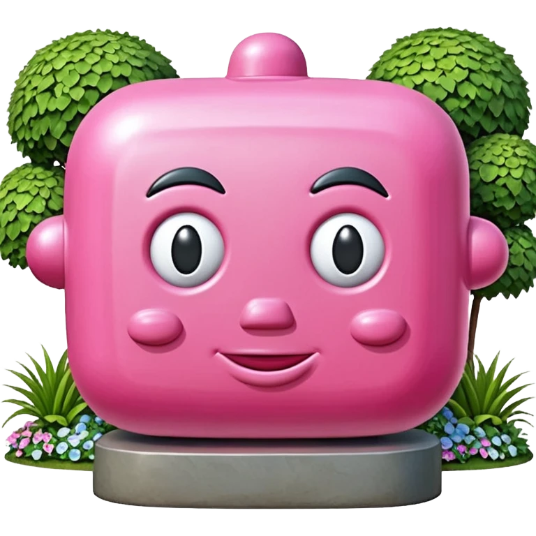 Jeff Koons style pink spam bust sculpture in a garden landscape  emoji