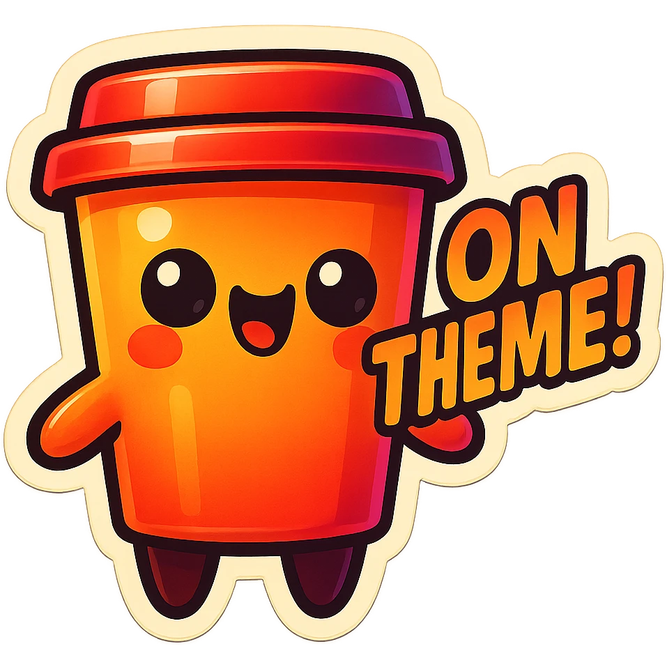 Tall coffee cup, screaming "ON THEME!" emoji