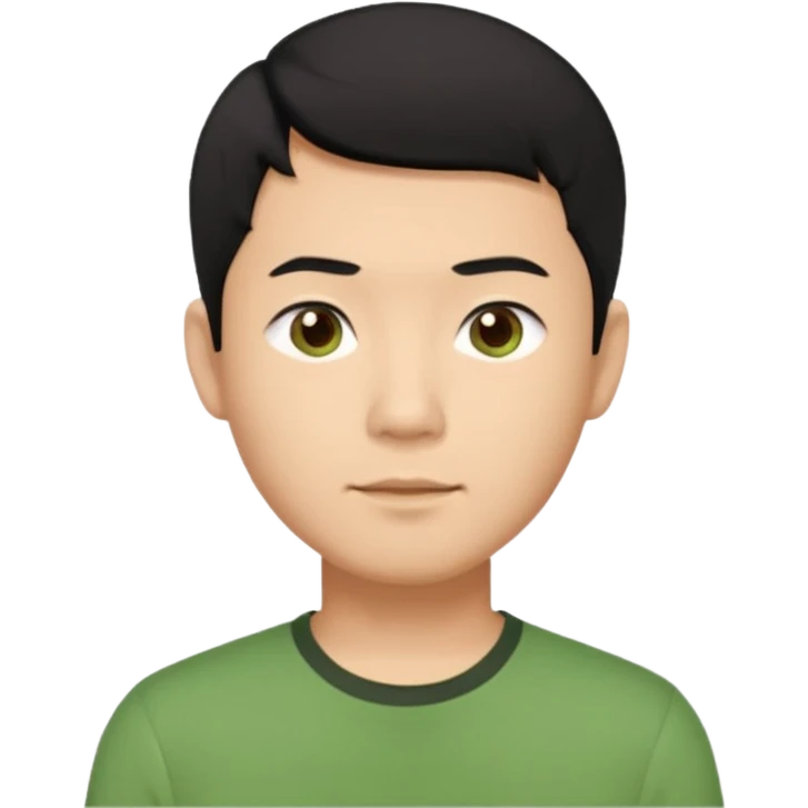 asian man black short hair green shirt emoji